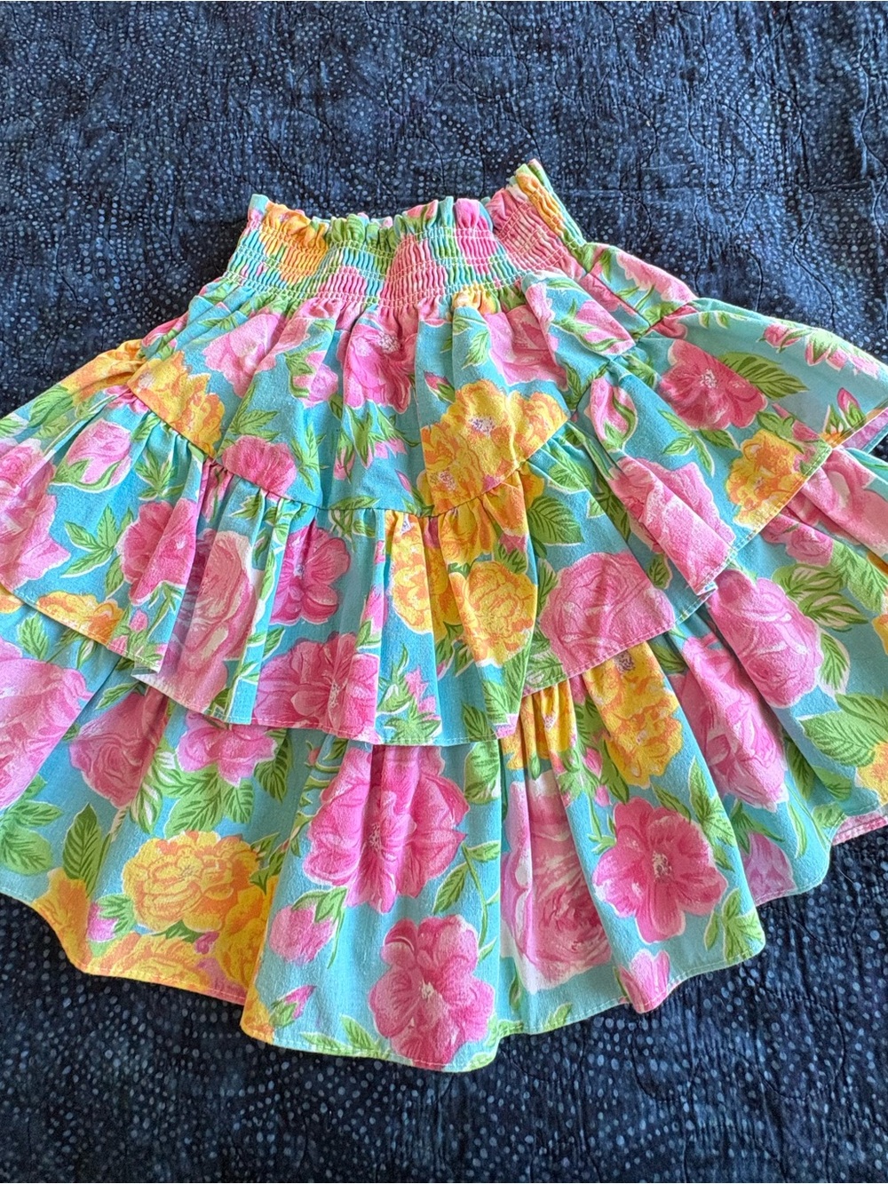 VTG 80’s Girls Gitano Floral Ruffle Skirt in Aqua, Pink & Yellow